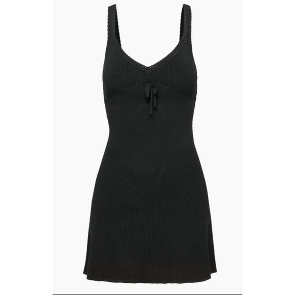 Wilfred Dresses & Skirts - Aritzia Wilfred Black Ribbed V-Neck Mini Dress with Bow Detail Size S